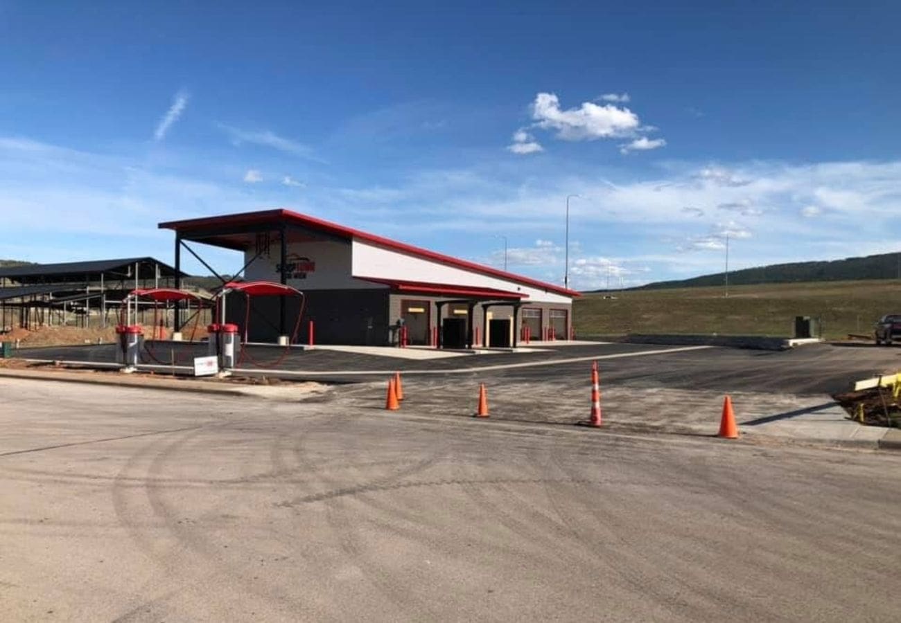 Newly built custom car shop building by Homestead Builders in the Black Hills of South Dakota
